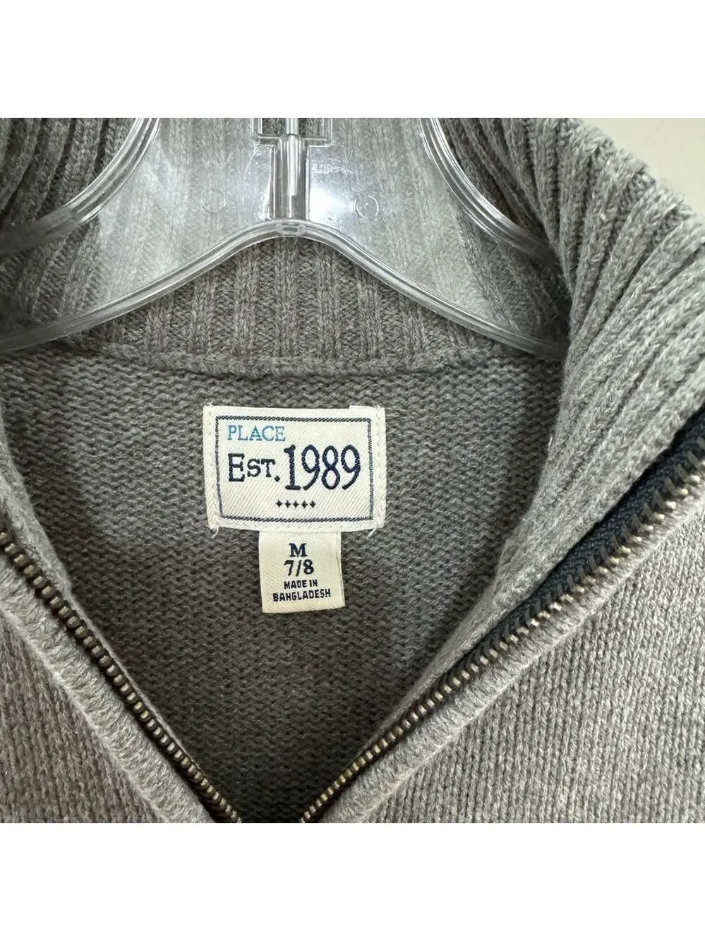 The Children's Place Gray Quarter-Zip Sweater Classic Knit. Size M(7/8)